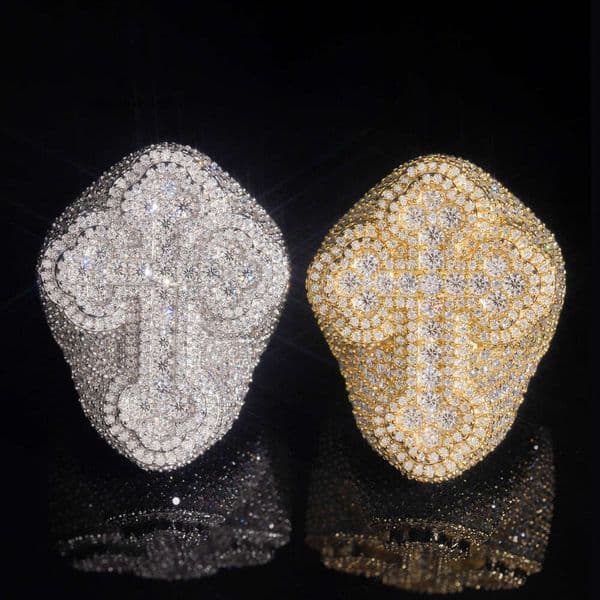 Unique Hip Hop style cross with semiinlaid Moissanite a classic distinctive ring for men women from Luxury jewelry trendy brands