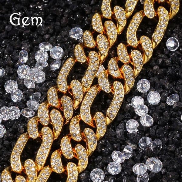 Moissanite Jewelry Hip Hop Men's Necklace Hiphop Rap Personality Alloy Inlaid Diamond NK3:1 Figaro Cuban Chain