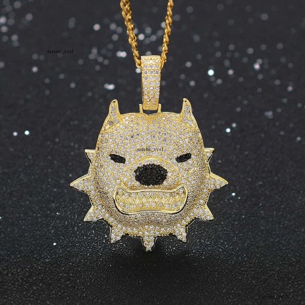 Best-selling Luxury Jewelry micro-inlaid Moissanite evil dog bared teeth pendant versatile necklace for Hip Hop and rock fashionistas