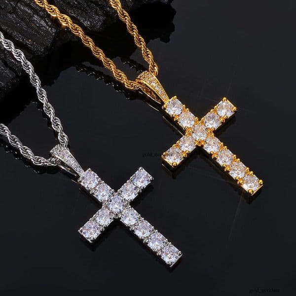 Jewelry Jewelry New Hip-Hop Large Cross Pendant Silver Electroplated 18K Gold Moissanite Men's Necklace
