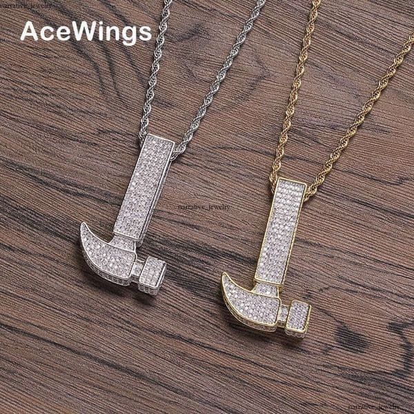 Moissanite Jewelry accessories Men's axe and hammer pendant domineering vintage Silver inlaid with Moissanite Hip Hop necklace