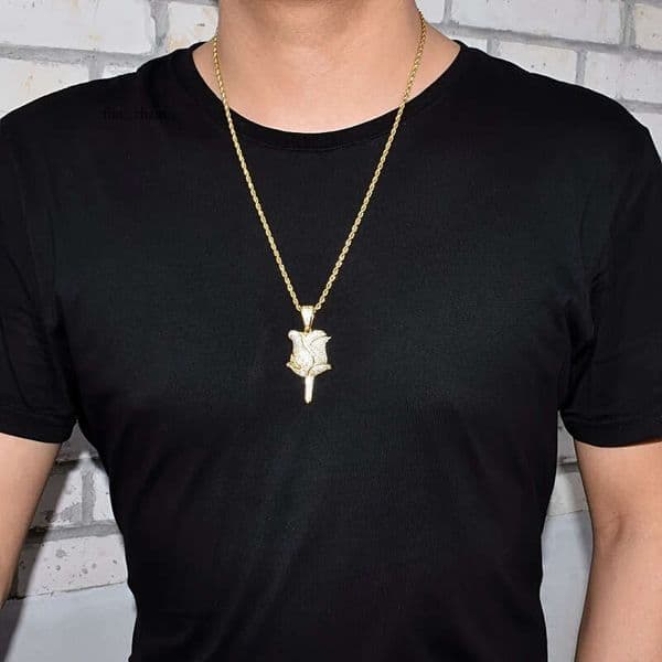 Jewelry solid color rose pendant necklace unisex Silver inlaid Moissanite Hip Hop trendy jewelry
