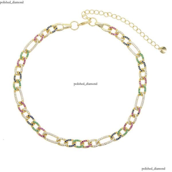 New Hip Hop Style colorful Moissanite inlaid women's Cuban chain choker necklace jewelry electroplated gold silver