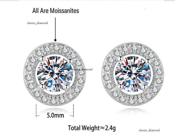 Jewelry fashion full-diamond moissanite earrings popular accessories from live broadcasts light luxury round silver earrings wholesale