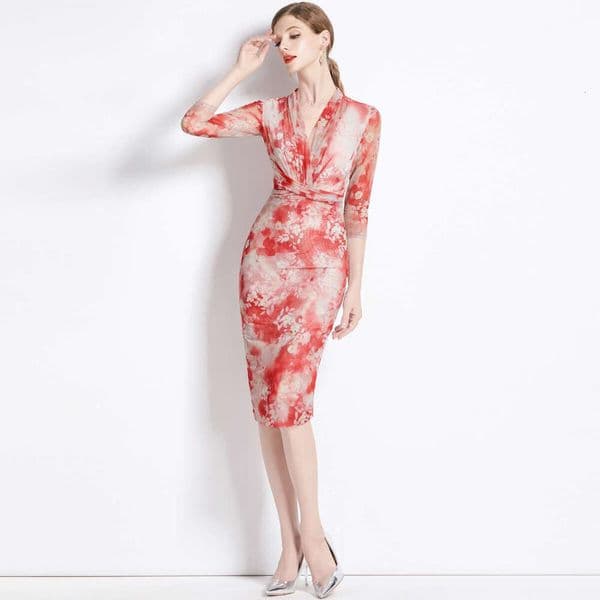 Designer women's elegant and slim fit elastic mesh fabric 2026 autumn A13 new waist tight floral wrap skirt