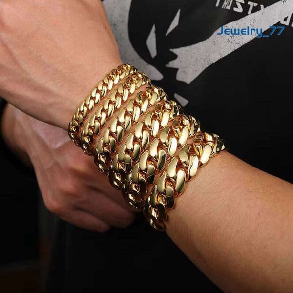 Men's Fashion Women's 10Mm Cuban Link Chain Bracelet 14K 18K Gold Plated Jewelry With Gift Box Chains Men Mens Bracelets Jewelry77