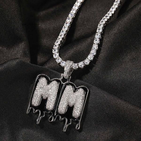 Moissanite Jewelry Men's Oil Drop Splicing Letter Custom Pendant Street Style Fashion Trend Necklace Wholesale