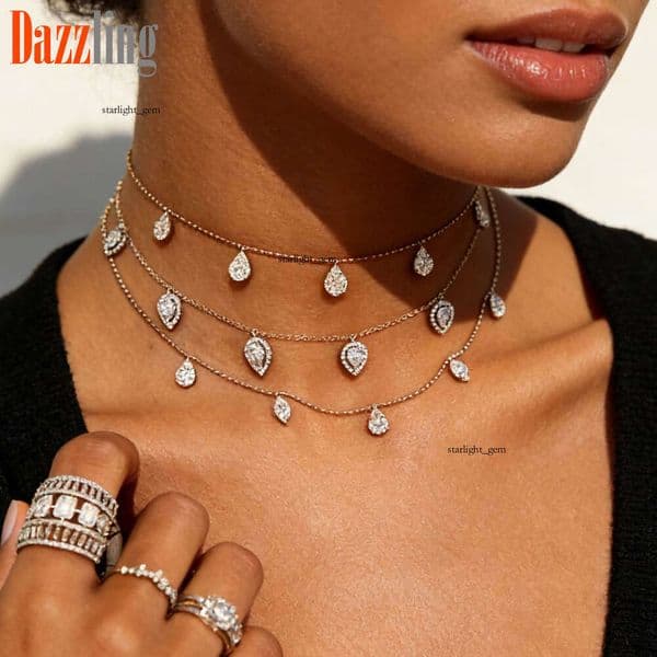 New 925 versatile water drop Moissanite pendant necklace pure silver collarbone chain everyday fashion accessory for wholesale