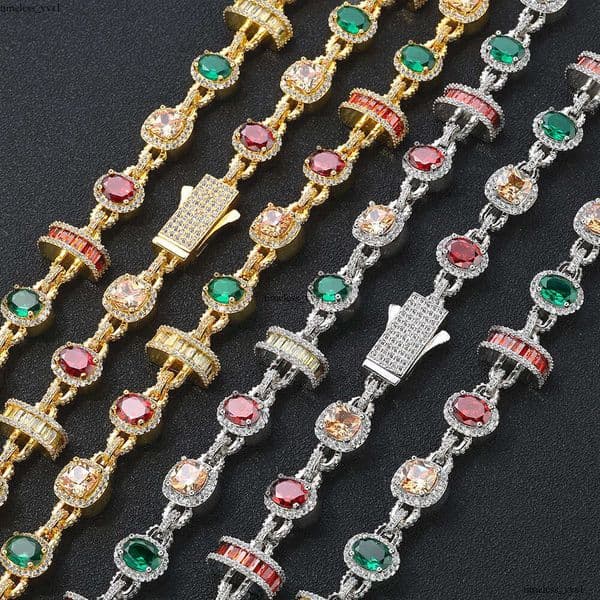 Jewelry Hip Hop Colorful Gemstone Jewelry Men's Necklace Light Luxury High-End Feel Moissanite Bracelet Accessories