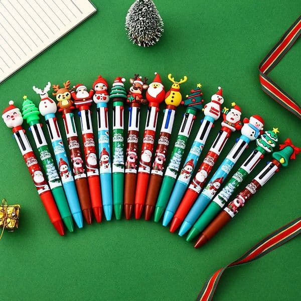 16Pcs Christmas 4-color ballpoint pen Santa Claus Christmas tree reindeer snowman exquisite decoration Fun ballpoint pen 260318