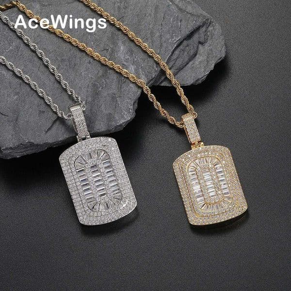 Jewelry Hip Hop pendant square military tag with Silver inlaid Moissanite popular pendant necklace trendy street jewelry chain for