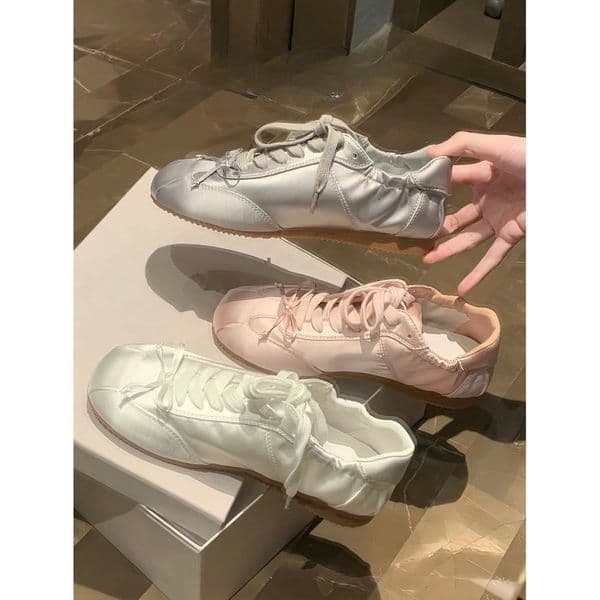 ing Bowknot Ballet Sneakers for Women 2026 Summer New Sports Casual Retro Silk White Shoes ddmysaturn Z260519