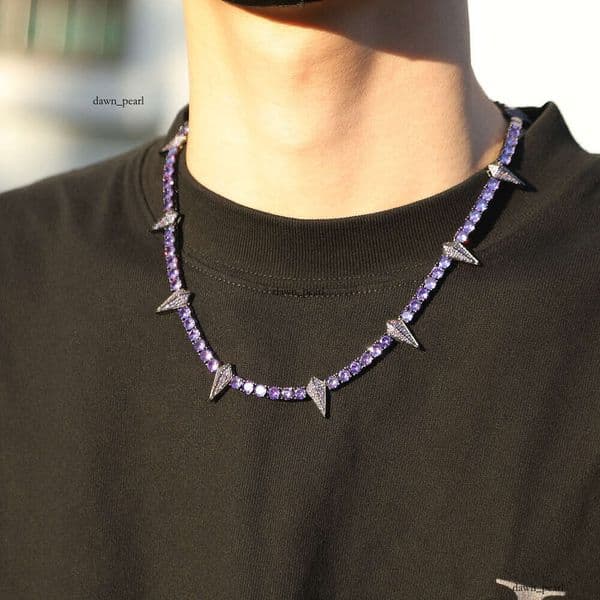 Hip Hop Rap Colorful Luminous Black Panther Necklace Silver Inlaid Moissanite Men's Design Sense Sweater Chain Fashion Accessories Wholesale