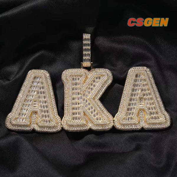 Gold Filled Icy Custom Plate Hip Hop Moissanite VVS Number Initial Letter Charms Diamond Baguette Name Necklace For Women Jewelry