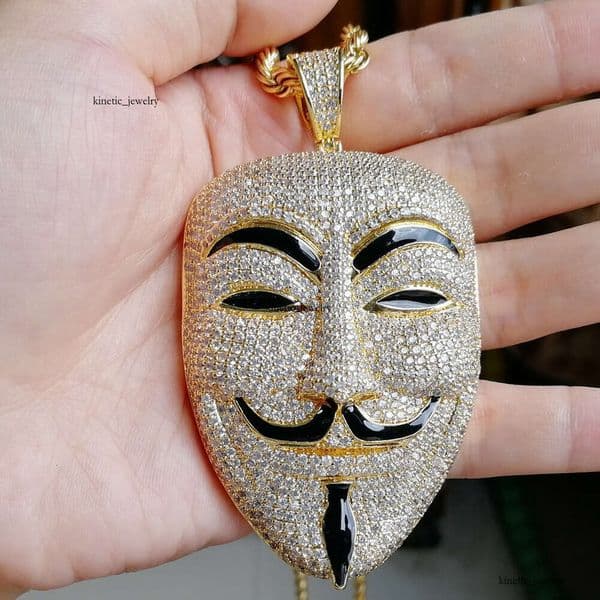 Jewelry accessories mask pendant full Moissanite Hip Hop men's necklace Halloween accessories