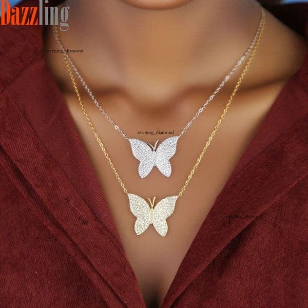 Simple Moissanite butterfly pendant necklace women new stylish sweater chain original design jewelry for immediate delivery