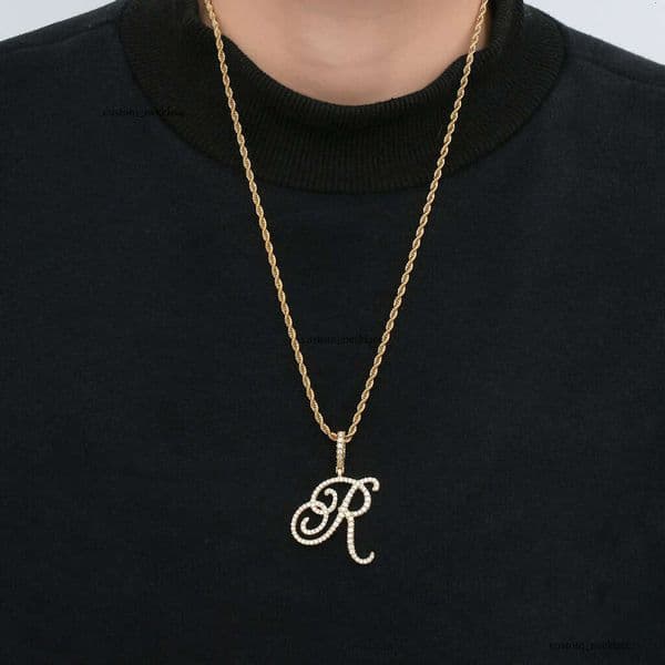 European and American Hip-Hop Cursive English Letter Pendant 18K Gold Inlaid Zircon Nightclub Disco Necklace Wholesale