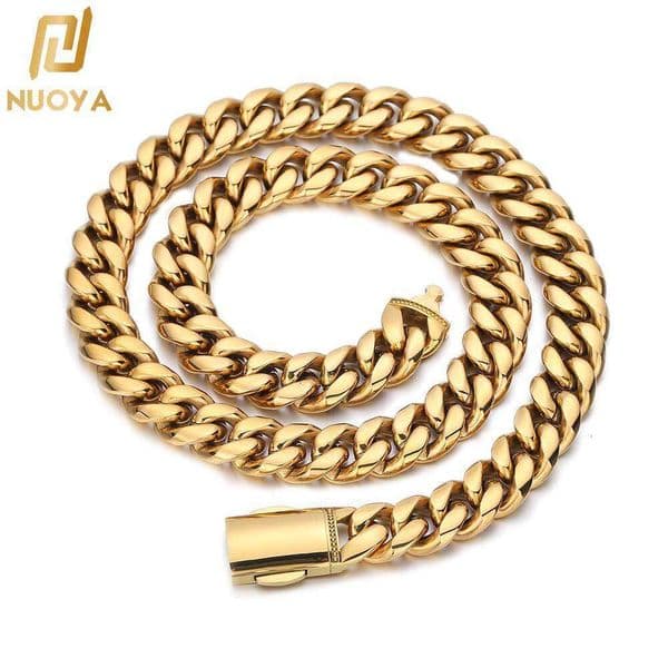 Factory Direct Sale Jewelry Hip-Hop 925 Sterling Silver 14K Gold Necklace Electroplated 18K Gold Spring Clasp 12mm Smooth Dense Cuban Chain