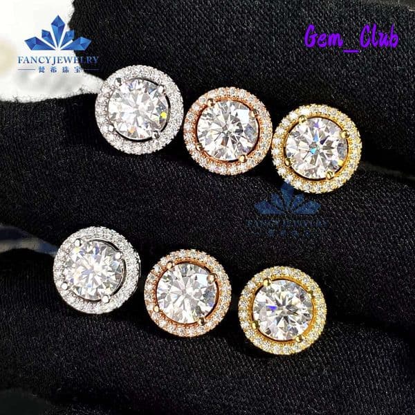 D Vvs1 Diamond Wholesale Studs 1Ct 2Ct 925 Sterling Silver Men Women Jewelry Cluster Moissanite Halo Earrings