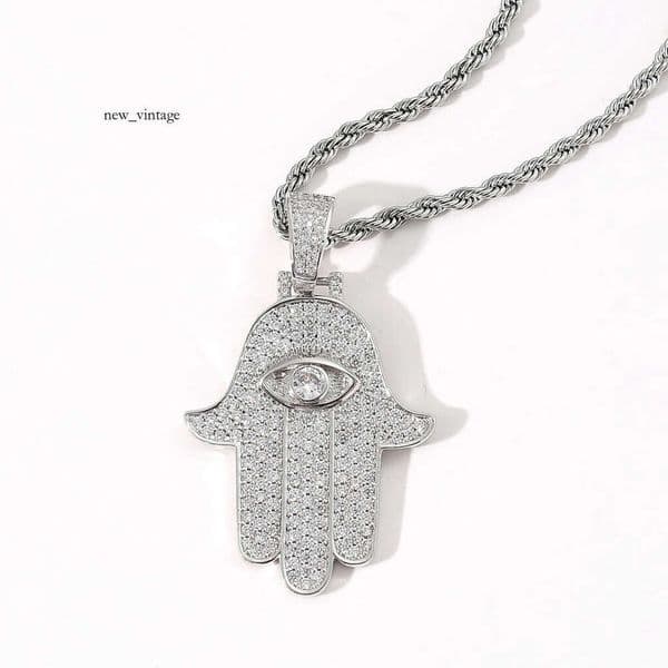Amazon European and American Necklace Fatima Hand Pendant Micro-Inlaid Zircon Vintage Palm Eye Hip-Hop Trendy Accessories