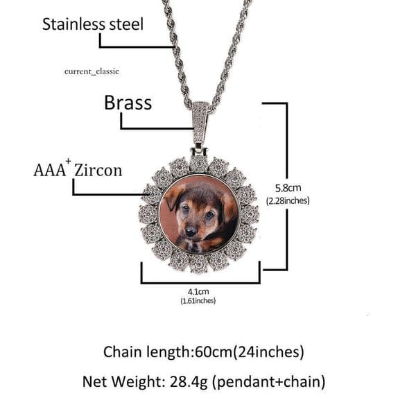 Hip Hop Vintage Cute Round Pendant Moissanite Jewelry New Silver Inlaid Moissanite DIY Creative Trendy Photo Frame Men's Necklace