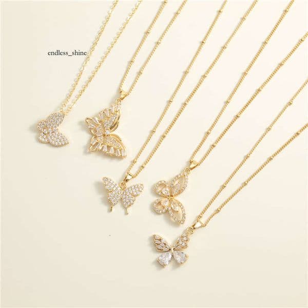 Silver Necklace Thick Flat Butterfly Light Luxury Fashion Collarbone Chain 18k Gold Moissanite with Diamonds Wholesale