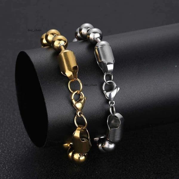 Jewelry 8mm Sterling Silver 14K 18K Gold bead chain titanium steel necklace trendy brand personalized men's bracelet accessory