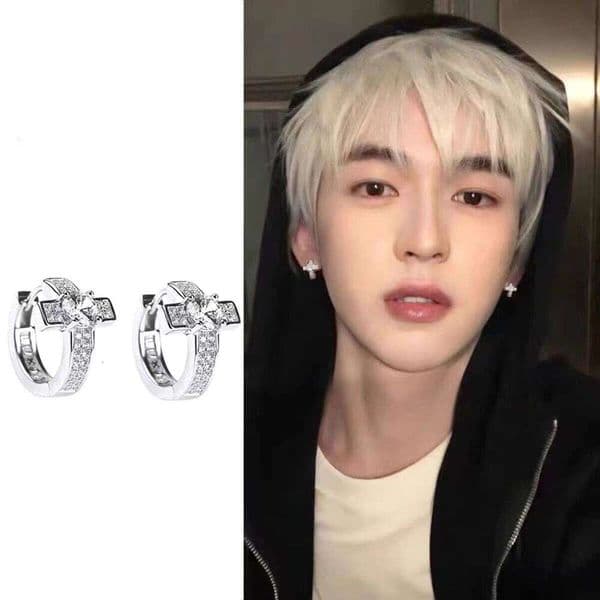 Cross for Men Trendy Zircon Studs Ins Niche Micro Pave Diamond Hip-Hop Men's High-End Sense Temperament Couple Earrings