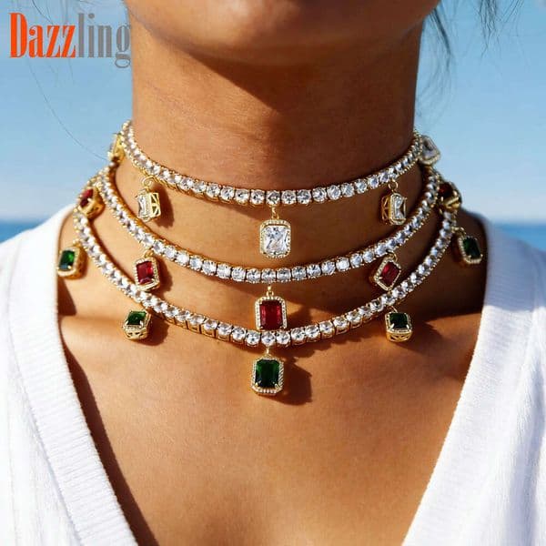 New Foreign Trade 5mm Multi-Pendant Moissanite Tennis Chain Adjustable Hip Hop Women's Necklace Jewelry Wholesale