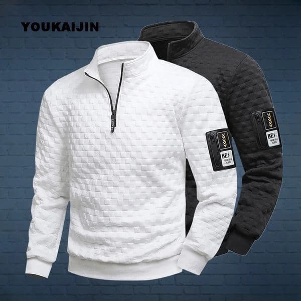 Mens Quarter Zip Sweatshirts Casual Fall Mock Neck White Loose Pullover Long Sleeve Solid Graphic Zip Up Sweatshirt 260321