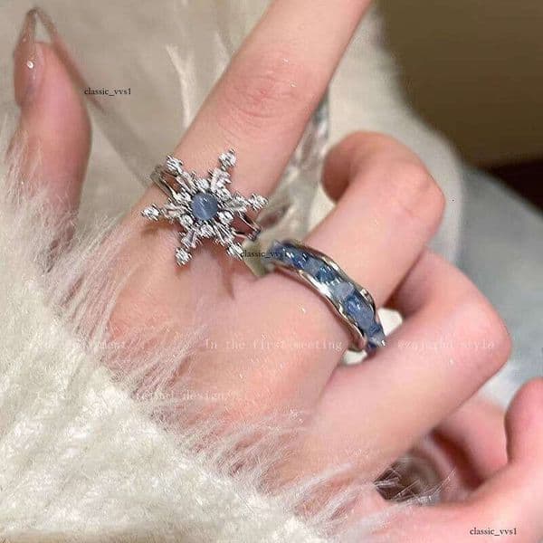 Blue Zircon Snowflake for Women 2025 New Model, Unique Design, Versatile, High-End, Adjustable Index Finger Ring
