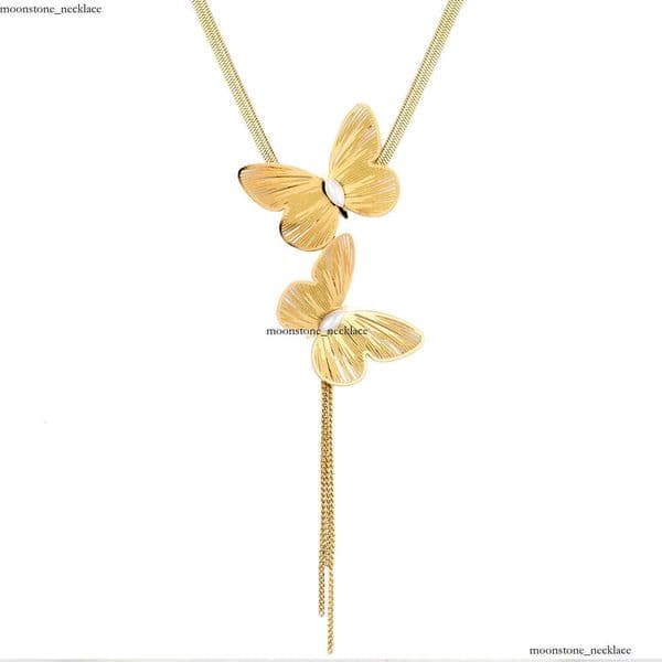 wholesale ins-style design 925 Sterling Silver 18K Gold flat snake chain with Moissanite butterfly pearl and tassel Y-shaped jewelry