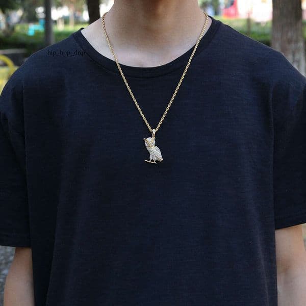 New Moissanite Jewelry Style Full Diamond Owl Alloy Pendant Hip Hop Personality Gold Couple Necklace Jewelry