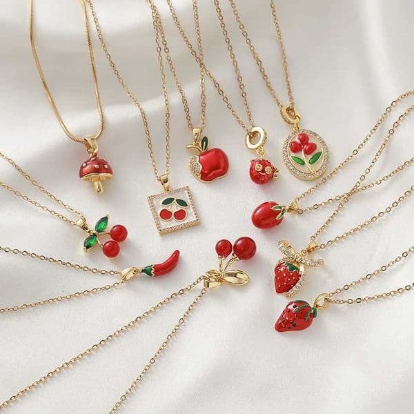 Lovely Fruit Sweet Red Enamel ry Necklace Stainless Steel Strawberry Apple Mushro Pendant Chain Waterproof Charm Jewelry X260321
