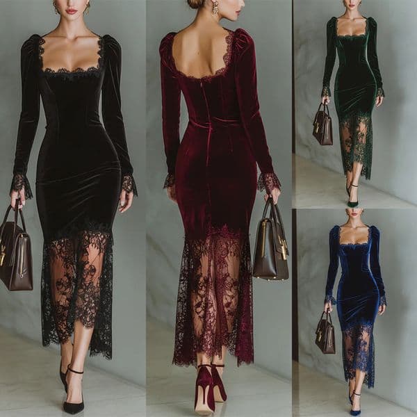 Independent Website Designer Dress European And American Women's Clothing French-style Evening Dress Elegant Lace Patchwork Dress For Women