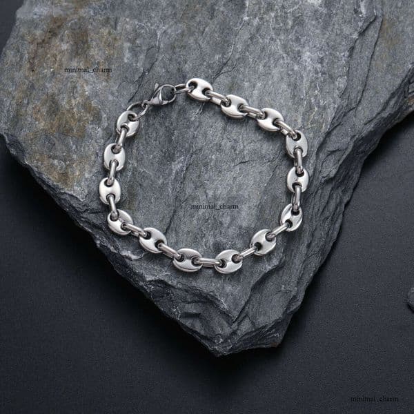 Pig nose bracelet 7mm 925 Sterling Silver 18K Gold vacuum electroplated Hip Hop street rap chain coffee bean Cuban chain