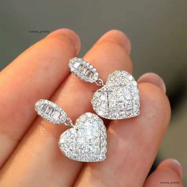 Factory Direct Sale Qixi Festival Gift Earrings Shiny Geometric Pendant Jewelry Heart-Shaped Princess Light Luxury Style