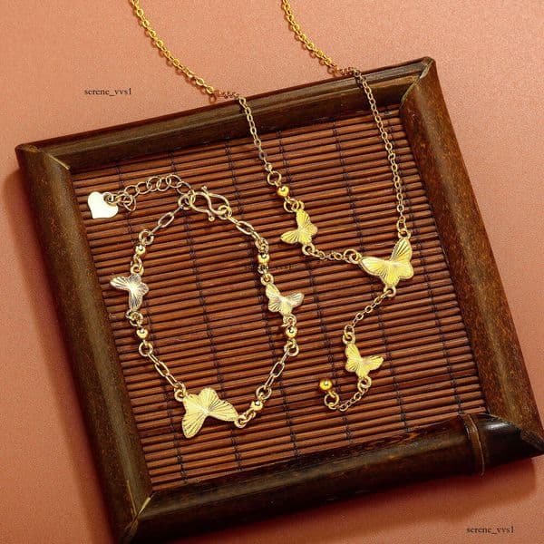 Shop Same Style Ancient Method Sand Gold Bracelet Set for Women Versatile Light Luxury Elegant Long-lasting Necklace Wholesale