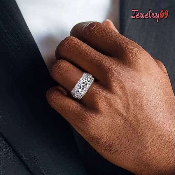 5 VVS Rows Unisex Solid 925 Silver Moissanite Pinky Hip Hop Ring Hip-Hop Jewelry Jewelry -