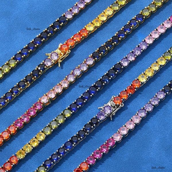 Jewelry Hip Hop 5mm Colorful Moissanite Tennis Chain Personalized Trendy Jewelry Accessories Men's Necklace Customization