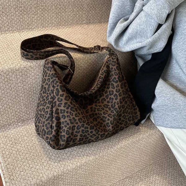 Trendy Casual Soft Textile Womens Shoulder Bag Large Capacity Leopard Print Female Retro Crossbody Bag For Commute OutingsZ260317 Z260321