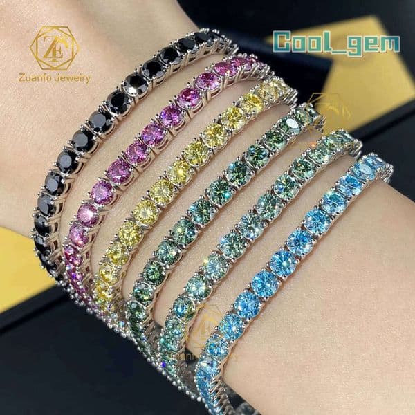 Best Friend Blue Moissanite Tennis Chain Colorful Customized Diamond Bracelet Sterling Silver For Girls Men Women