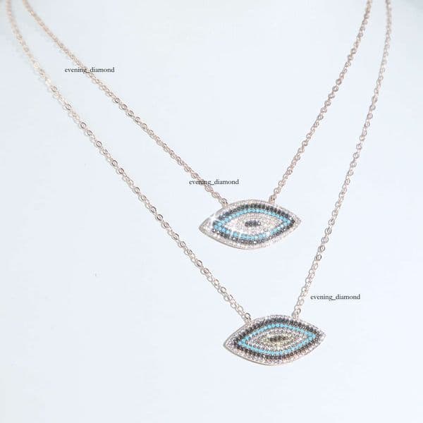 Popular Luxury jewelry rose gold eye-shaped pendant necklace with Moissanite and turquoise inlay new jewelry