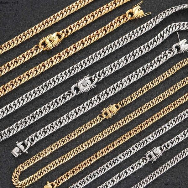 Jewelry Hip Hop 7mm 9mm dragon head clasp Sterling Silver 14K 18K Gold double-woven Cuban necklace real gold plated six-sided polished titanium steel necklace