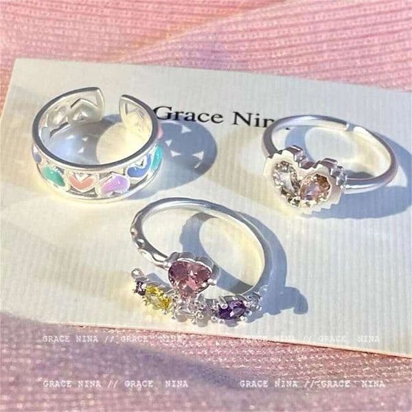Girly Jewelry ~ Sweet Heart for Women, Niche Design, Light Luxury Couple Best Friend Matching Rings, High-end Index Finger Ring