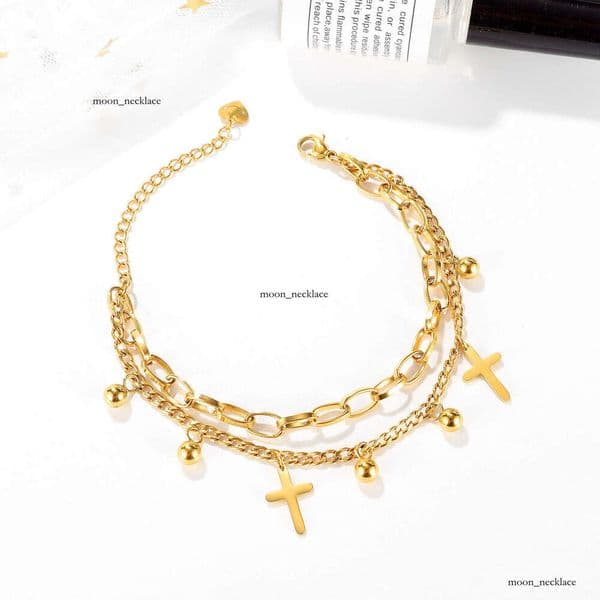 Jewelry INS Style Double Layer 925 Sterling Silver 18K Gold Cross Bracelet Trendy Fashion Titanium Steel Jewelry Wholesale