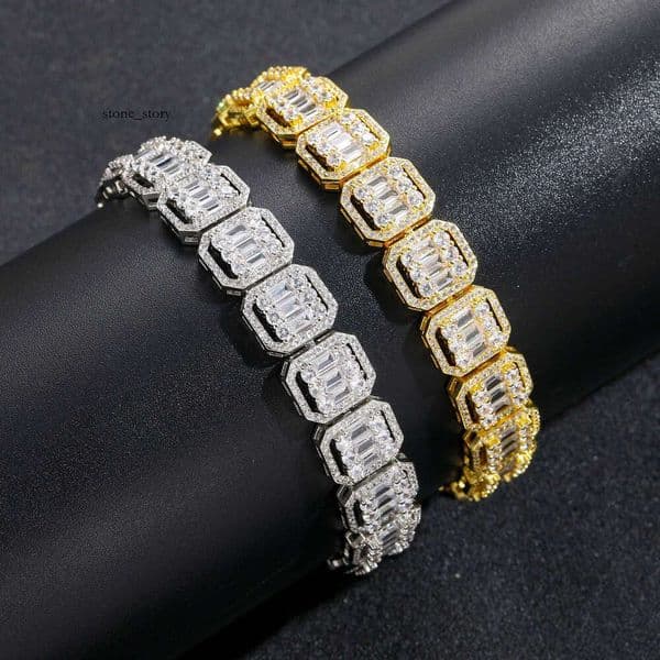 Hip Hop Men's Bracelet European and American 13mm Wide Rock Sugar Flip Cover Square Round Diamond Mixed Inlaid Hollow Necklace Nine Palace Grid Chain