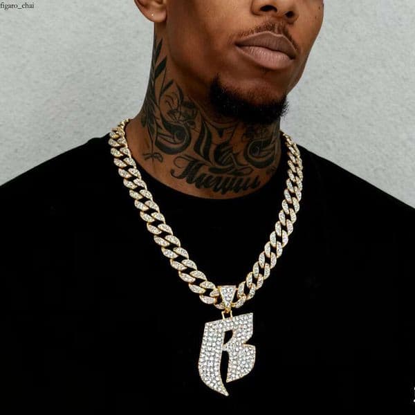 Factory Direct Sales Niche Design Personality Hip Hop Style Letter B Full Diamond Alloy Clasp Cuban Chain