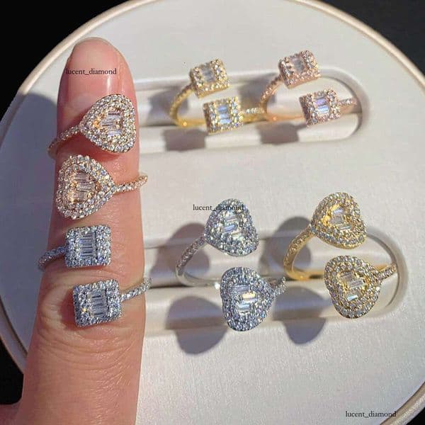 Jewelry ins-style personalized open square and heart-shaped Moissanite women's ring trendy ring