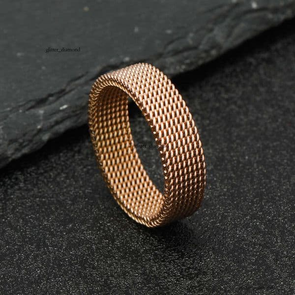 Luxury Jewelry 925 Sterling Silver 18K Gold rings for men women versatile 6MM mesh deformable rings simple and unique finger jewelry
